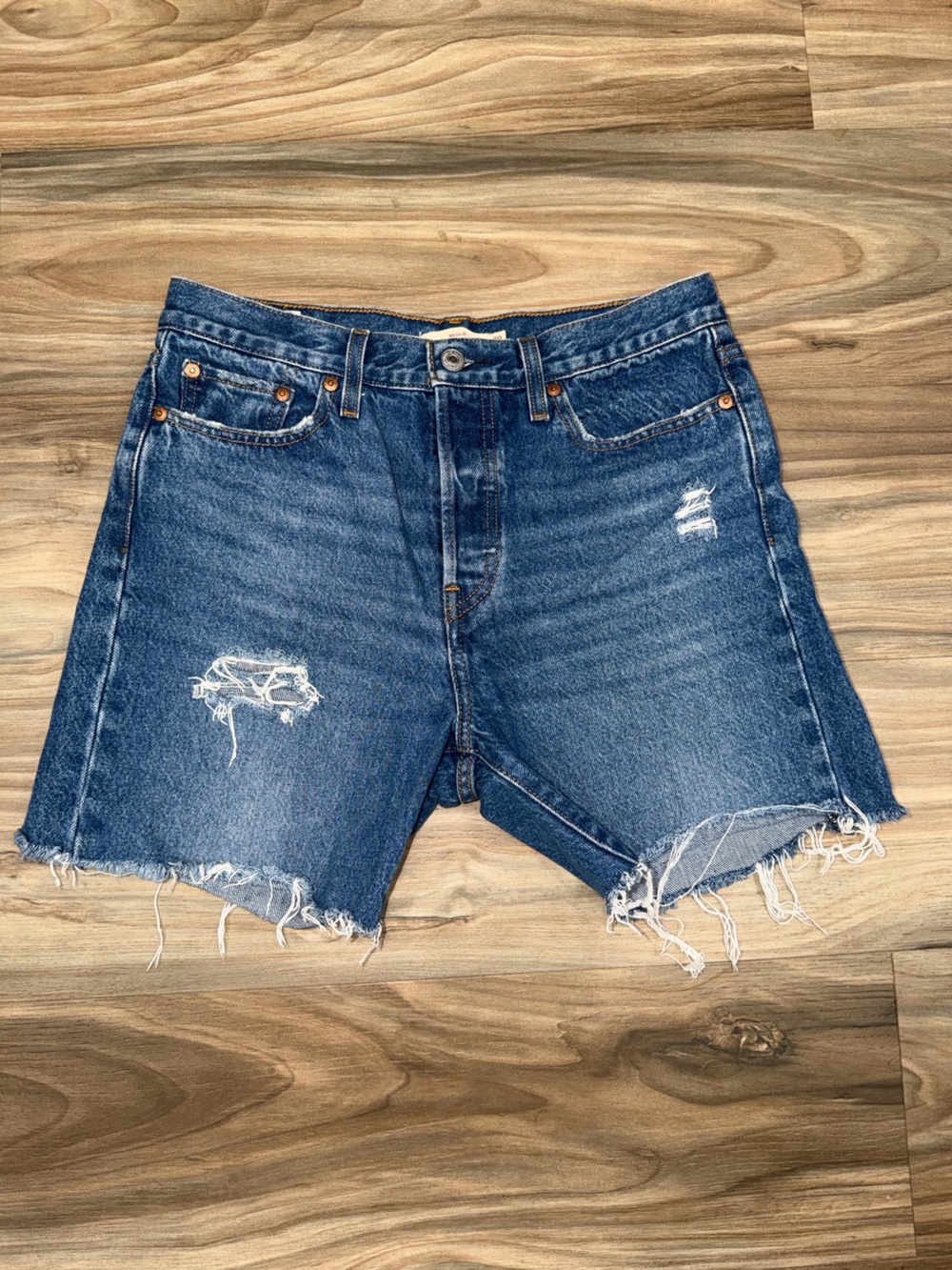 Levi's Blue Distressed Denim Cutoff Shorts
